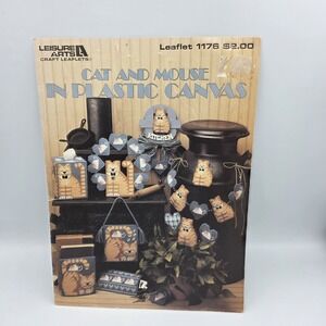 VTG 1998 Leisure Arts Cat and Mouse In Plastic Canvas Leaflet 1176
